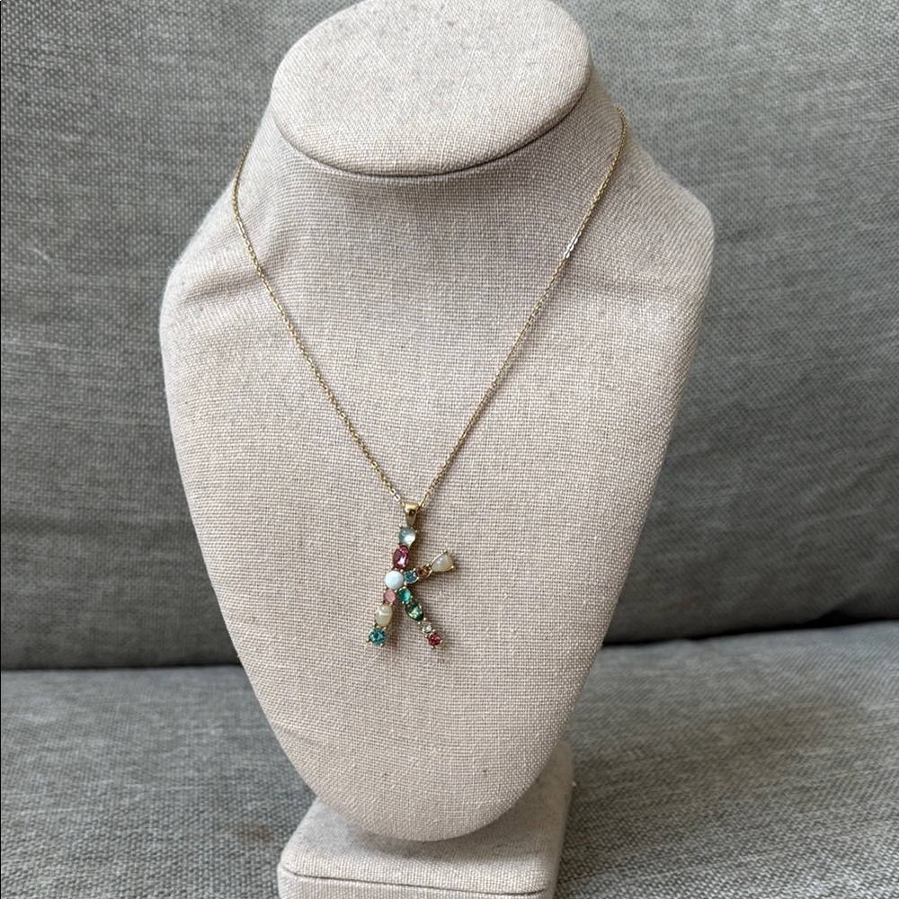 Gold Initial Necklace with Multicolor Stones